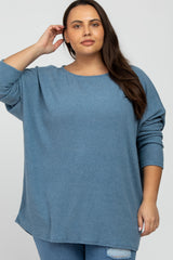 Teal Brushed Ribbed Dolman Sleeve Plus Top