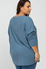 Teal Brushed Ribbed Dolman Sleeve Plus Top