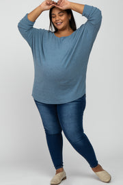 Teal Brushed Ribbed Dolman Sleeve Maternity Plus Top