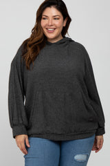 Charcoal Brushed Ribbed Maternity Plus Hooded Top