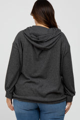 Charcoal Brushed Ribbed Plus Hooded Top