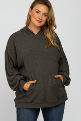 Charcoal Brushed Ribbed Maternity Plus Hooded Top