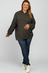 Charcoal Brushed Ribbed Maternity Plus Hooded Top