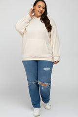 Cream Brushed Ribbed Plus Hooded Top