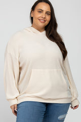 Cream Brushed Ribbed Maternity Plus Hooded Top