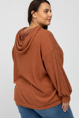 Rust Brushed Ribbed Plus Hooded Top