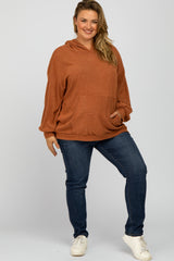 Rust Brushed Ribbed Maternity Plus Hooded Top