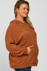 Rust Brushed Ribbed Maternity Plus Hooded Top