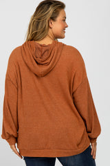 Rust Brushed Ribbed Maternity Plus Hooded Top