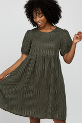 Olive Square Dot Puff Sleeve Babydoll Dress