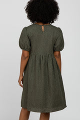 Olive Square Dot Puff Sleeve Babydoll Dress