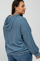 Blue Brushed Ribbed Plus Hooded Top