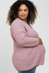 Mauve Chenille Knit V-Neck Maternity Plus Sweater