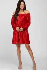 Red Sequin Off Shoulder Dress