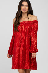 Red Sequin Off Shoulder Dress