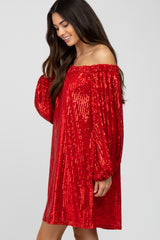 Red Sequin Off Shoulder Dress