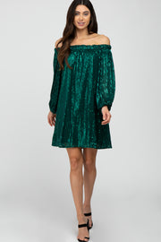 Green Sequin Off Shoulder Dress