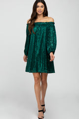 Green Sequin Off Shoulder Maternity Dress