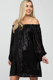 Black Sequin Off Shoulder Maternity Dress