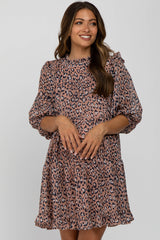 Mauve Animal Print Tiered Maternity Dress