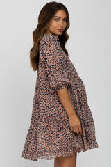 Mauve Animal Print Tiered Maternity Dress