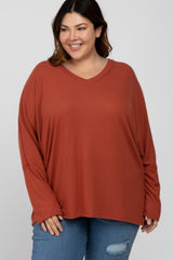 Rust Soft Knit Long Dolman Sleeve Plus Maternity Top