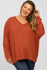 Rust Soft Knit Long Dolman Sleeve Plus Maternity Top