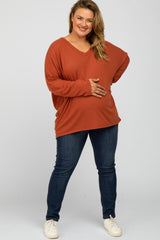 Rust Soft Knit Long Dolman Sleeve Plus Maternity Top