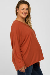 Rust Soft Knit Long Dolman Sleeve Plus Maternity Top