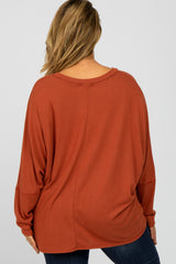 Rust Soft Knit Long Dolman Sleeve Plus Maternity Top