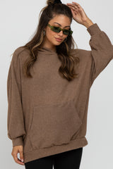 Mocha Brushed Ribbed Maternity Hooded Top