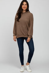 Mocha Brushed Ribbed Hooded Top