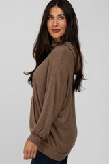 Mocha Brushed Ribbed Hooded Top