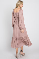 Mauve Satin Ruched Sweetheart Neck Midi Dress