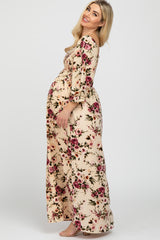 Ivory Floral Smocked Bust Maternity Maxi Dress