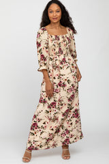 Ivory Floral Smocked Bust Maternity Maxi Dress