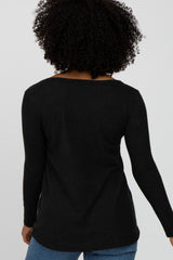 Black Brushed Button Front Top