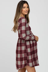 Burgundy Plaid Knit Maternity Dress