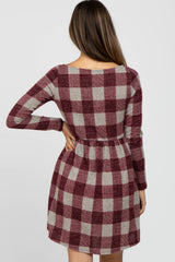 Burgundy Plaid Knit Maternity Dress