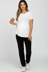 Black Soft Knit Drawstring Maternity Joggers