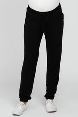 Black Soft Knit Drawstring Maternity Joggers