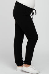 Black Soft Knit Drawstring Maternity Joggers