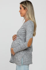 Heather Grey Elbow Patch Maternity Top