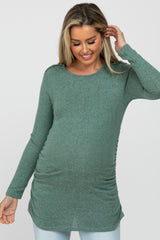 Mint Soft Knit Button Shoulder Ruched Side Maternity Top