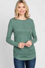 Mint Soft Knit Button Shoulder Ruched Side Maternity Top