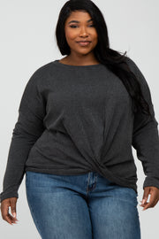 Charcoal Ribbed Twist Front Plus Top