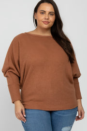 Camel Brushed Waffle Knit Dolman Plus Top