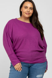 Violet Brushed Waffle Knit Dolman Plus Top