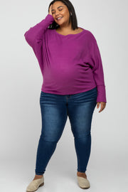 Violet Brushed Waffle Knit Dolman Maternity Plus Top