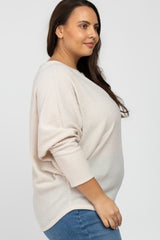 Beige Brushed Waffle Knit Dolman Plus Top